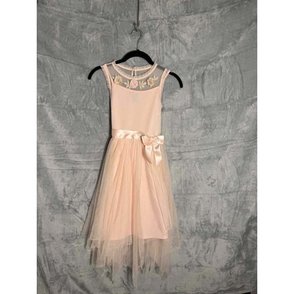 Zunie Girls Pink Floral Mesh Tulle Handkerchief Hem party Dress girl Size 10